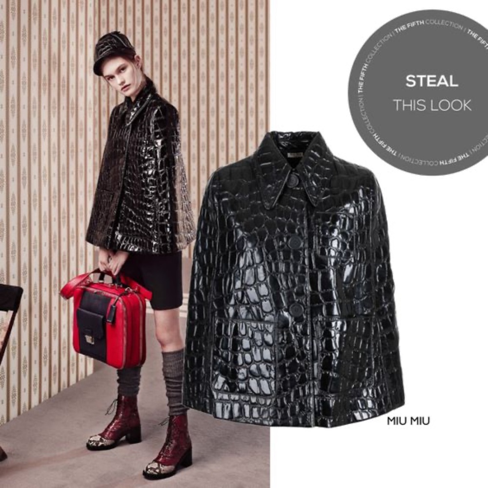 MIU MIU Croc-Embossed Faux Patent Leather Cape